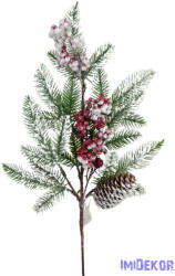 Havas fenyőág piros bogyóval és tobozzal