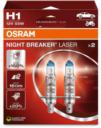 OSRAM Lămpi Autoturismului Night Breaker Laser +150% H1 Halogen 3400K Alb cald 12V 55W 2buc OSR-64150NL-2HB (OSR-64150NL-2HB)
