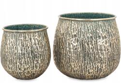 Art-Pol Virágtartó fedél szett 2 db arany zöld fém boho retro szett (168314)