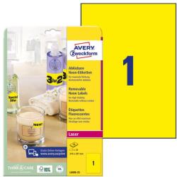 AVERY Etikett AVERY L6006-25 210x297mm laser neon sárga 25 címke/doboz 25 ív/doboz (L6006-25)