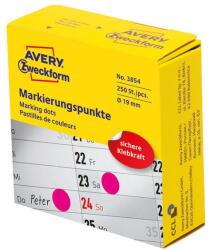 AVERY Etikett AVERY 3854 öntapadó jelölőpont adagoló dobozban pink 19mm 250 jelölőpont/doboz (3854)