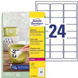 AVERY Etikett AVERY L4773-20 63, 5x33, 9mm visszaszedhető időjárásálló fehér poliészter 480 címke/doboz 20 ív/doboz (L4773REV-20)