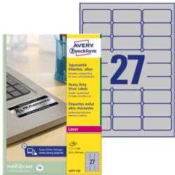 AVERY Etikett AVERY L6011-100 63, 5x29, 6 mm ipari ezüst poliészter 2700 címke/doboz 100 ív/doboz (L6011-100)