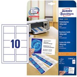 AVERY Névjegykártya AVERY C32010-25 mikroperforált él kétoldalas matt fehér él 185 g 250 címke/csomag (C32010-25)