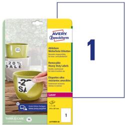 AVERY Etikett AVERY L4775REV-20 210x297mm időjárásálló fehér poliészter visszaszedhető lézer 20 címke/doboz 20 ív/doboz (L4775REV-20)