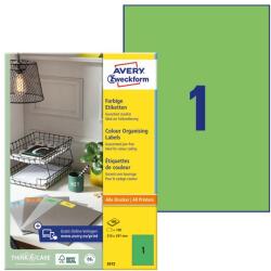 AVERY Etikett AVERY 3472 210x297 mm zöld univerzális 100 címke/doboz 100 ív/doboz (3472)