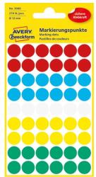 AVERY Etikett AVERY 3088 jelölőcimke 12mm 5 vegyes szín 270 címke/doboz 5 ív/doboz (3088)