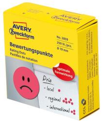 AVERY Etikett AVERY 3859 öntapadó jelölőpont adagoló dobozban szomorú arc mintás piros 19mm 250 jelölőpont/doboz (3859)