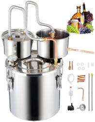 VEVOR Alkohol lepárló 19 L rozsdamentes acél pálinkafőző réz hűtőspirállal dupla kondenzáció, otthoni párlatkészítéshez