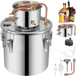 VEVOR Alkohol desztilláló készülék 30 L rozsdamentes pálinkafőző réz hűtőspirállal, keringtetőszivattyúval, beépített hőmérővel