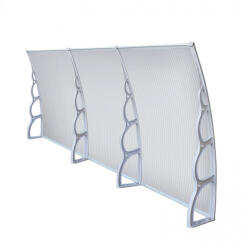 Silver Wing Miko A szokásosnál nagyobb kinyúlású előtető 300x150 szürke keret áttetsző üregkamrás polikarbonát féltető H típusú kar például bejárati ajtó vagy ablakok fölé