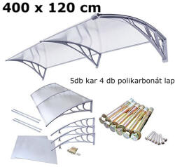 Silver Wing Miko A szokásosnál nagyobb mélységű előtető 400x120 cm szürke keret színtelen üregkamrás polikarbonát tetőlap C típusú kar