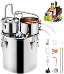 VEVOR Alkohol lepárló készülék 30 literes rozsdamentes acél pálinkafőző rézspirállal, dupla kondenzátorral, másodlagos desztillációval