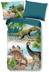 Good Morning Zöld-kék egyszemélyes pamut gyerek ágyneműhuzat 140x200 cm Dino - Good Morning