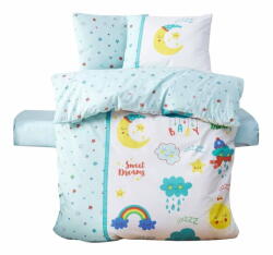 Mijolnir Fehér-mentazöld négyrészes renforcé pamut gyerek ágyneműhuzat babaágyhoz lepedővel 100x150 cm - Mijolnir