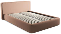 Makamii Világos rózsaszín kárpitozott ágyneműtartós franciaágy ágyráccsal 140x200 cm Kiana - Makamii