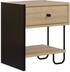 Marckeric Fekete-natúr színű éjjeliszekrény tölgyfa dekorral Saturne - Marckeric