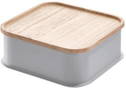 iDesign Eco szürke tárolódoboz paulownia fa fedéllel, 21, 3 x 21, 3 cm - iDesign