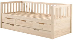 VIPACK Natúr színű borovi fenyő ágyneműtartós gyerekágy kihúzható pótággyal, ágyráccsal 90x200 cm Fritz - Vipack