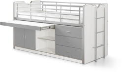 VIPACK Fehér-szürke ágyneműtartós galéria gyerekágy íróasztallal, ágyráccsal 90x200 cm Bonny - Vipack