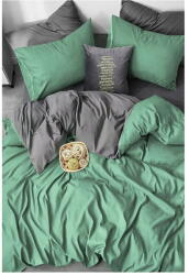 Mila Home Zöld-szürke kétszemélyes hosszabbított négyrészes renforcé pamut ágyneműhuzat lepedővel 200x220 cm - Mila Home