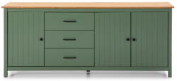 Marckeric Zöld-natúr színű borovi fenyő alacsony komód 190x80 cm Miranda - Marckeric