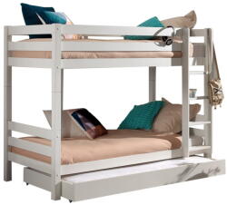 VIPACK Fehér emeletes-kihúzható pótággyal borovi fenyő ágyneműtartós gyerekágy 90x200 cm PINO - Vipack