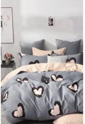 Mila Home Szürke-bézs kétszemélyes hosszabbított négyrészes renforcé pamut ágyneműhuzat lepedővel 200x220 cm Double Heart - Mila Home