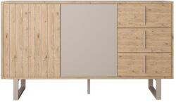 Marckeric Szürke-natúr színű alacsony komód tölgyfa dekorral 140x80 cm Millay - Marckeric
