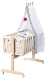 Roba Natúr színű bükkfa gurulós-baldachinos bölcső 40x90 cm Adam and Owl - Roba