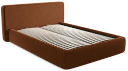 Makamii Terrakotta színű kárpitozott ágyneműtartós franciaágy ágyráccsal 140x200 cm Kiana - Makamii