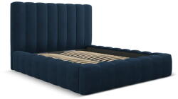 Micadoni Sötétkék kárpitozott ágyneműtartós franciaágy ágyráccsal 200x200 cm Kelp - Micadoni Home