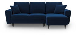 Cosmopolitan Design Kék bársony kinyitható tárolóhelyes sarokkanapé Kyoto - Cosmopolitan Design