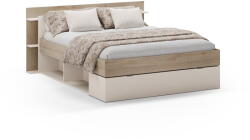 Marckeric Fehér-natúr színű ágyneműtartós franciaágy ágyrács nélkül, tölgyfa dekorral 160x200 cm Albo - Marckeric