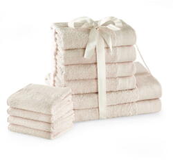 Restilo Krémszínű frottír pamut törölköző és fürdőlepedő készlet 10 db-os Amari - Restilo