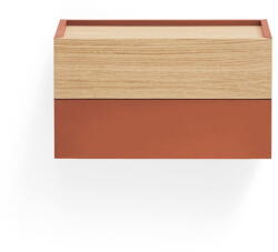 Teulat Téglavörös-natúr színű éjjeliszekrény tölgyfa dekorral Otto - Teulat