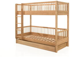VIPACK Natúr színű tölgyfa ágyneműtartós emeletes gyerekágy kihúzható pótággyal 90x200 cm Forrest - Vipack