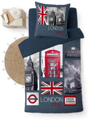 douceur d'intérieur Sötétkék egyszemélyes pamut ágyneműhuzat 140x200 cm City London - douceur d'intérieur