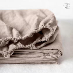 Linen Tales Világosbarna gumis len lepedő, 180 x 200 cm - Linen Tales