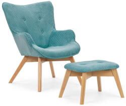 Ropez Türkiz kordbársony fotel lábtartóval Niko - Ropez