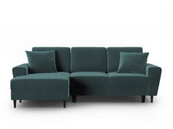 Cosmopolitan Design Petróleum színű bársony kinyitható tárolóhelyes sarokkanapé (bal oldali-heverő résszel) Kyoto - Cosmopolitan Design