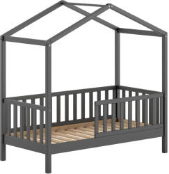 VIPACK Antracitszürke házikó alakú borovi fenyő gyerekágy ágyráccsal 70x140 cm DALLAS - Vipack