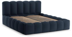 Micadoni Sötétkék kárpitozott ágyneműtartós franciaágy ágyráccsal 180x200 cm Lupine - Micadoni