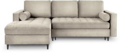 Milo Casa Santo bézs kinyitható bársony sarokkanapé, bal oldali - Milo Casa