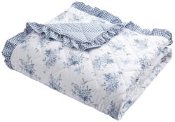 Catherine Lansfield Fehér-kék steppelt ágytakaró 220x230 cm Lucie Floral Frill - Catherine Lansfield