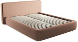 Makamii Világos rózsaszín kárpitozott ágyneműtartós franciaágy ágyráccsal 160x200 cm Kiana - Makamii