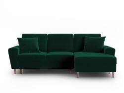 Cosmopolitan Design Zöld bársony kinyitható tárolóhelyes sarokkanapé (jobb oldali-heverő résszel) Kyoto - Cosmopolitan Design