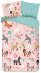 Good Morning Rózsaszín-türkiz egyszemélyes-hosszabbított pamut gyerek ágyneműhuzat 140x220 cm Horses - Good Morning