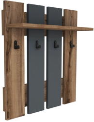 Puqa Design Antracitszürke-natúr színű fali fogas diófa dekorral polccal Mita - Puqa Design