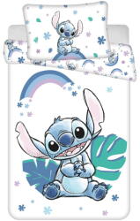 Jerry Fabrics Fehér-kék pamut gyerek ágyneműhuzat babaágyhoz 135x100 cm Lilo and Stitch "Rainbow" - Jerry Fabrics